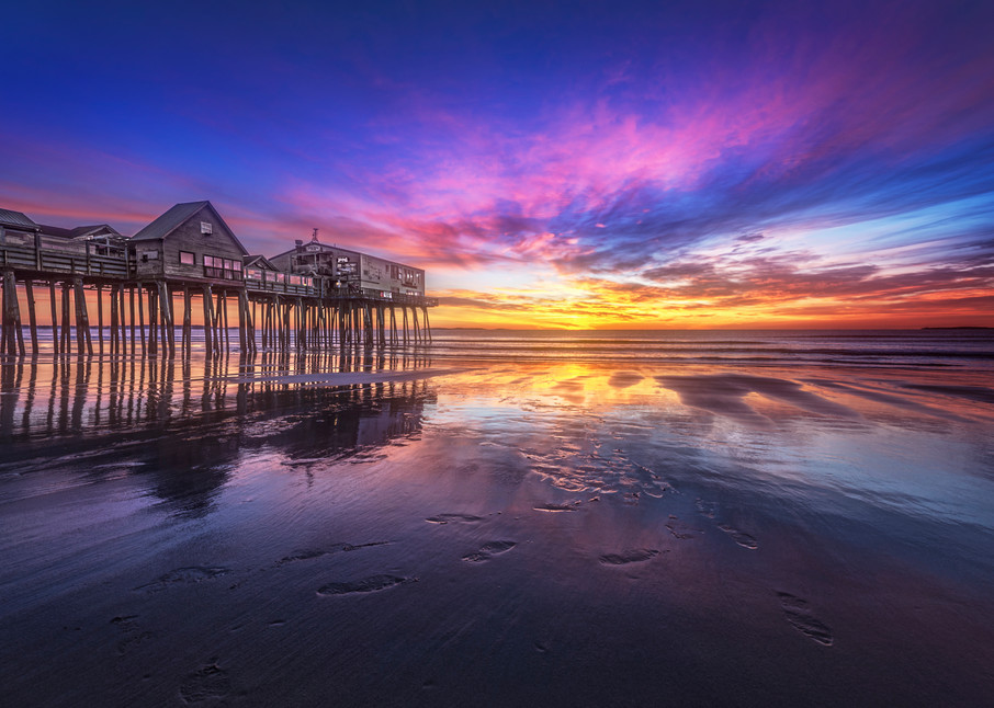 Old Orchard Beach Sunrise, the sky lights up behind the Pier at Old Orchard Beach, Maine