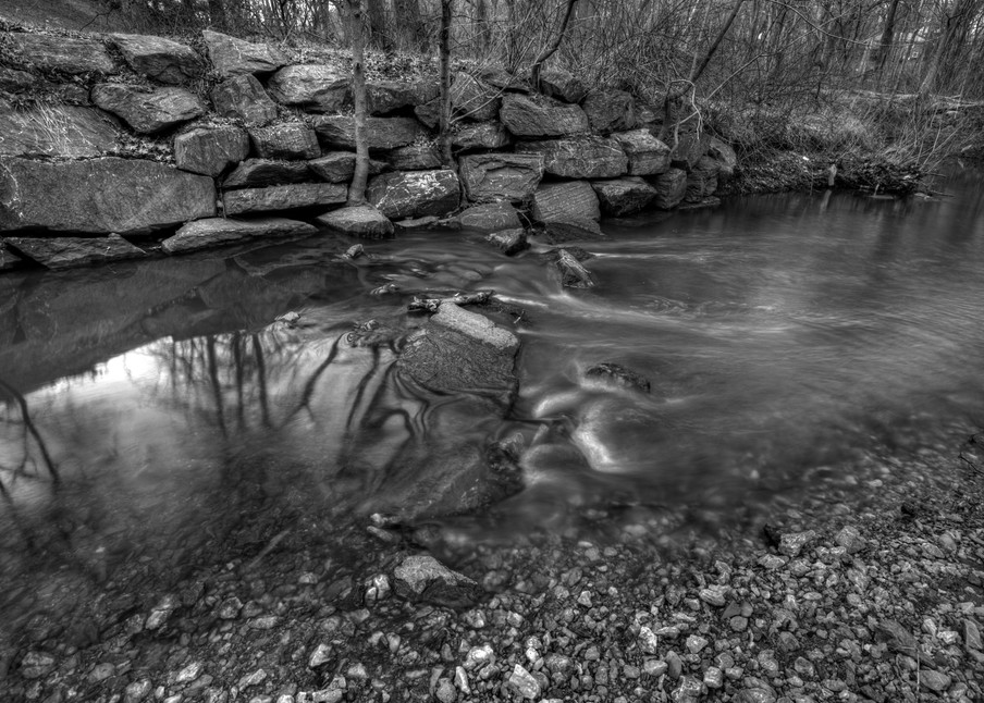 A Fine Art Black And White Photograph of Rock Creek Reflections by Michael Pucciarelli
