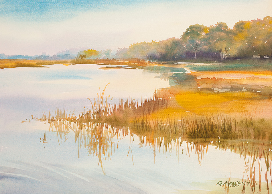Morning Light on the Marsh 1 | Watercolor Landscapes | Gordon Meggison IV