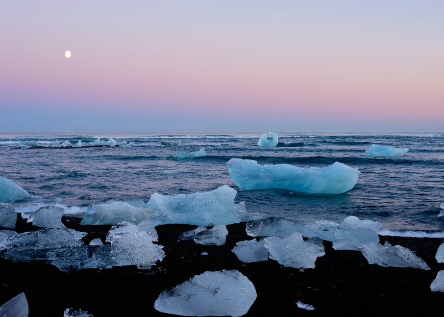 Moon Over Frozen Diamonds, Iceland Art Print