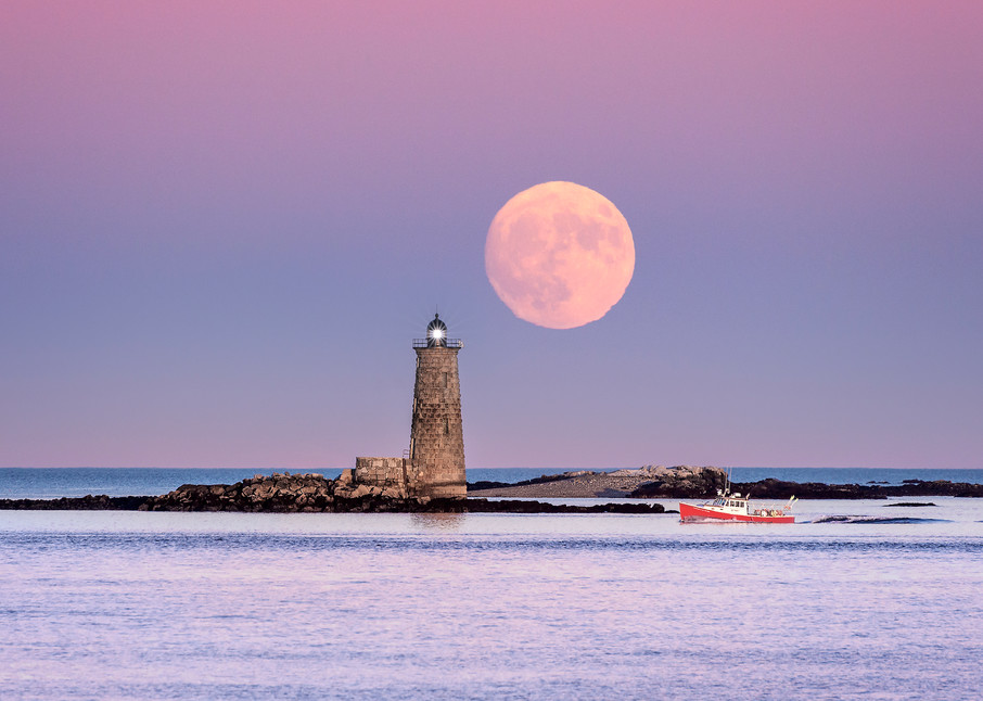 Full Moon at Whaleback Light, off the coast of Kittery Point, Maine, near Portsmouth, NH