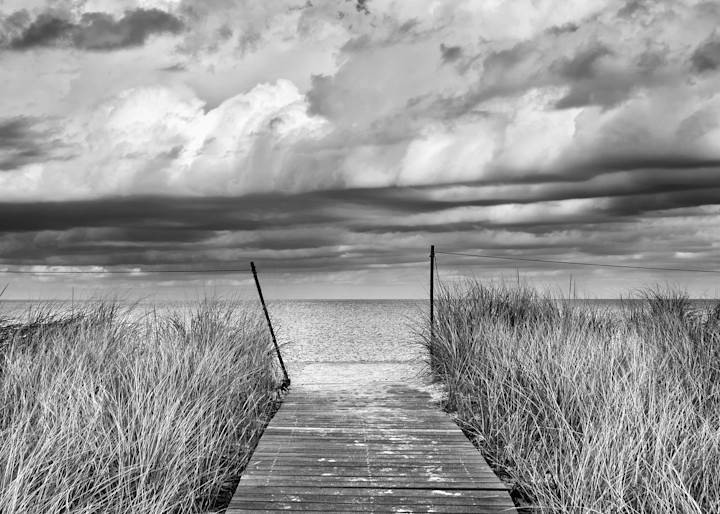 "Bend-in-the-Road Beach Path" Black and white Martha's Vineyard beach photography