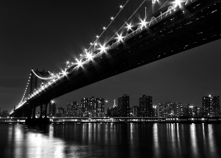 "Under the Manhattan Bridge" Black and white NYC skyline photograph