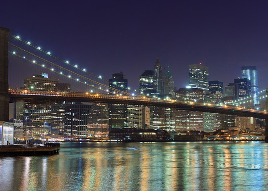 "Brooklyn Bridge at Night" Panoramic fine art NYC skyline photograph