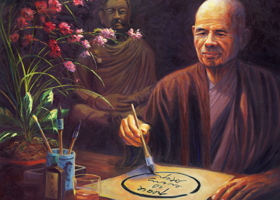 Thich Nhat Hanh Portrait Painting by Steve Simon