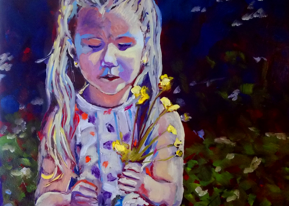 Oil Painting of Little Girl with Buttercups