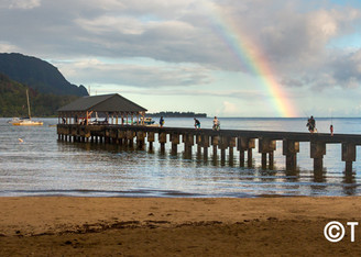 Hanalei Pier Rainbow Rainshowers Kauai