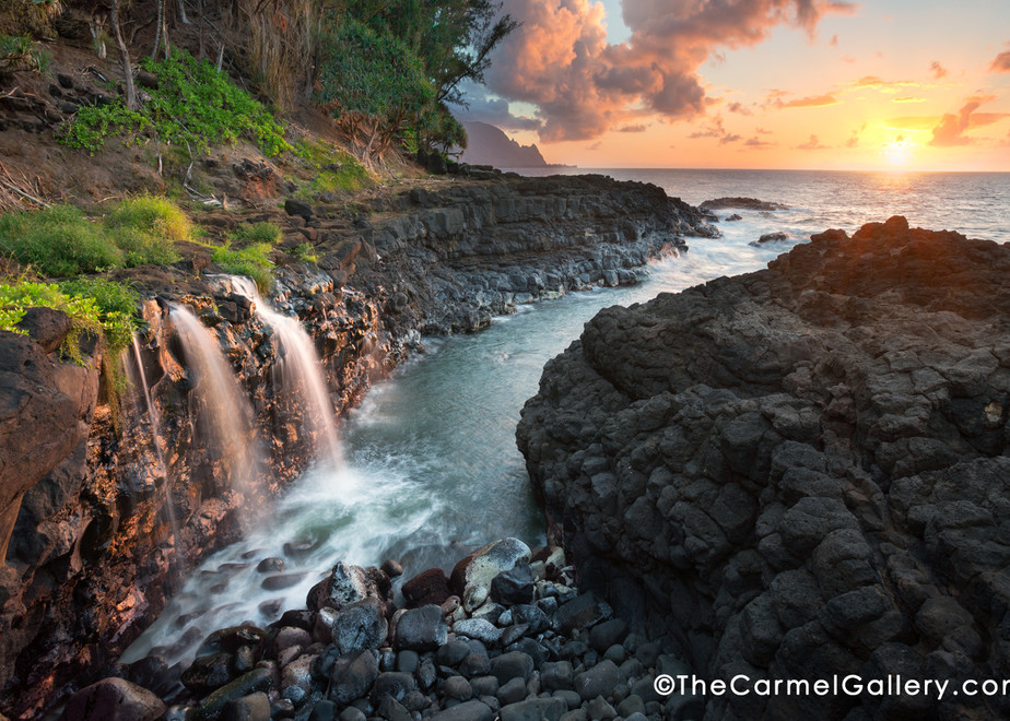 Queen's Bath Waterfall Kauai​ at sunset