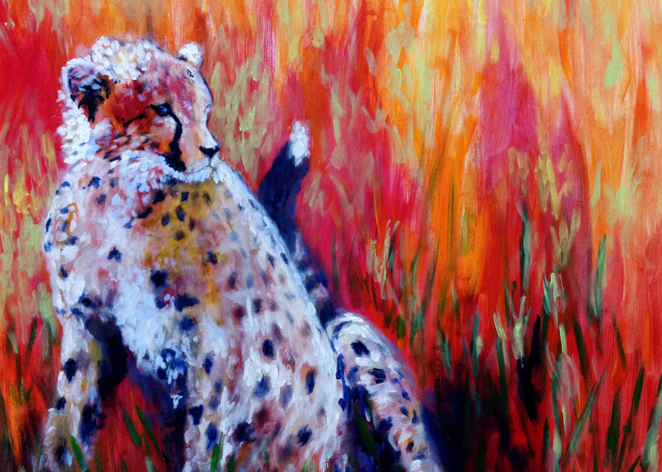 Cheetah Painting Print | Red Orange Background