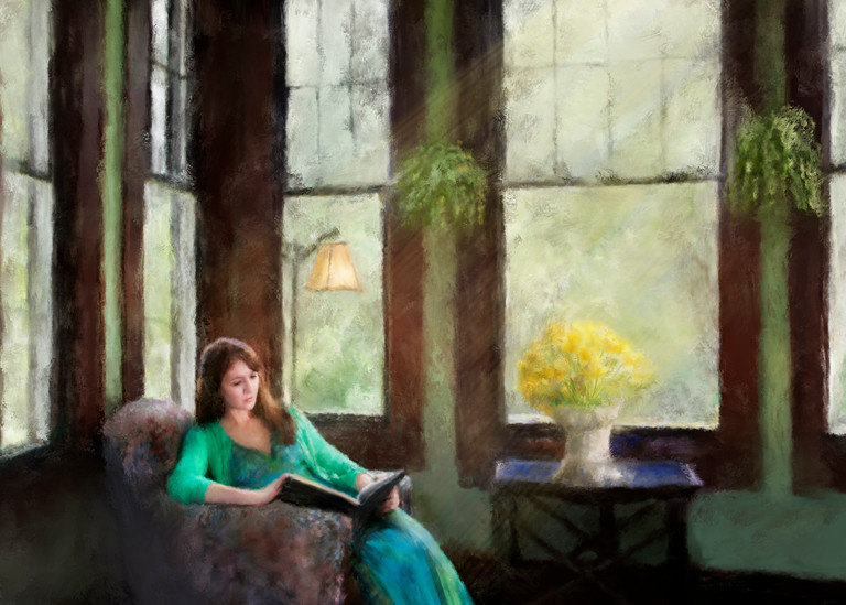 Cassie Reading, wall art. A print of an original painting by the artist, Mary Ahern.