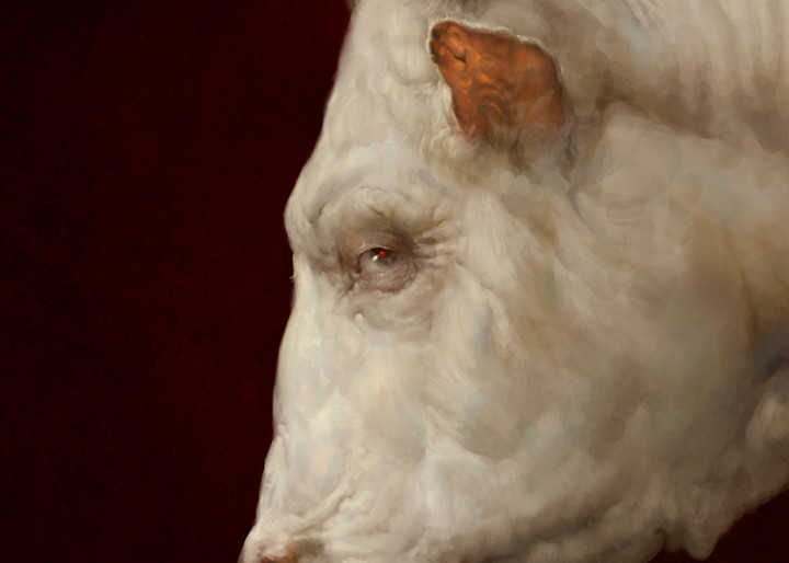 Burton Gray’s “HOLLY,” painting of a white cow.