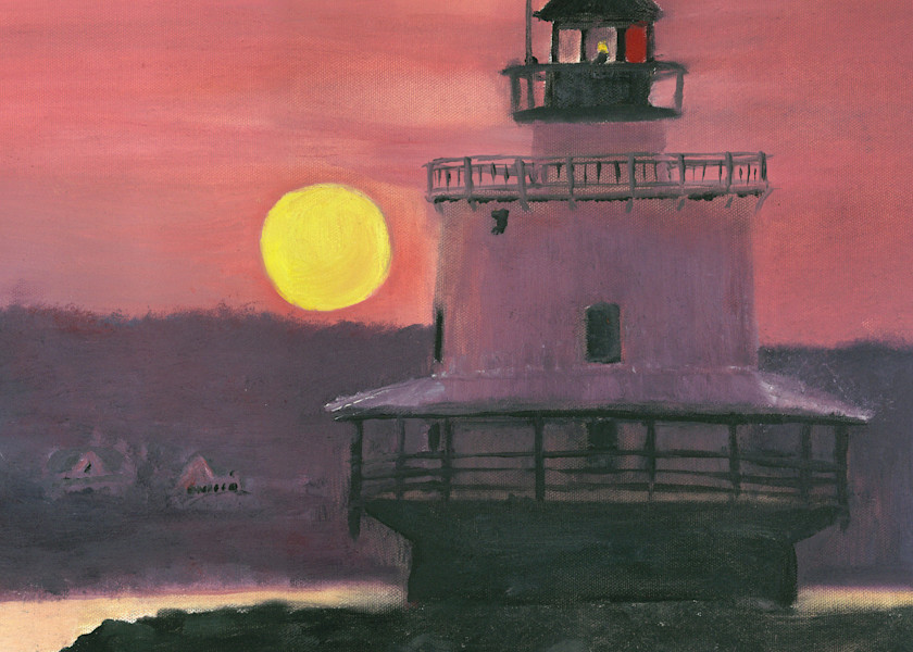 Lighthouse Peach Sunset Vertical Art | Blissful Bonita Art Studio & Gallery