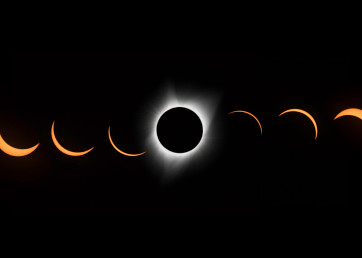 photograph art of 2017 solar eclipse in panorama sequence
