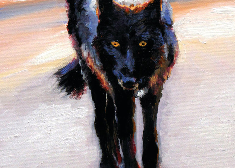 Black Wolf Snow Moon Shadow Orig Art | Charles Wallis