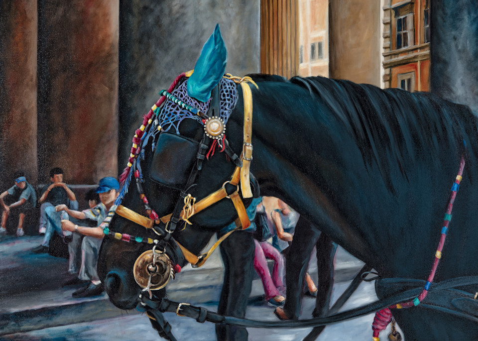 Black Draft Horse at the Pantheon, Fine art print, Rome, Italy