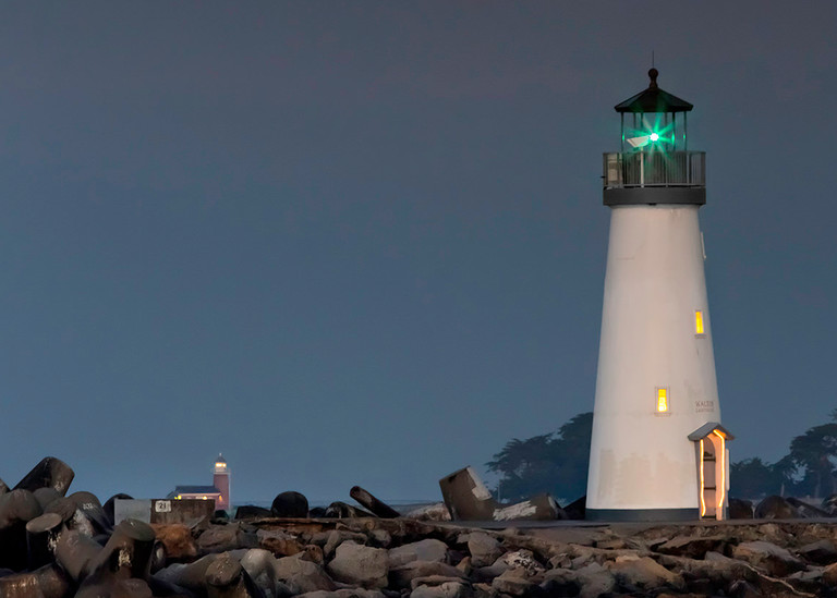 Moonset Over Lighthouses Art | Tony Pagliaro Gallery