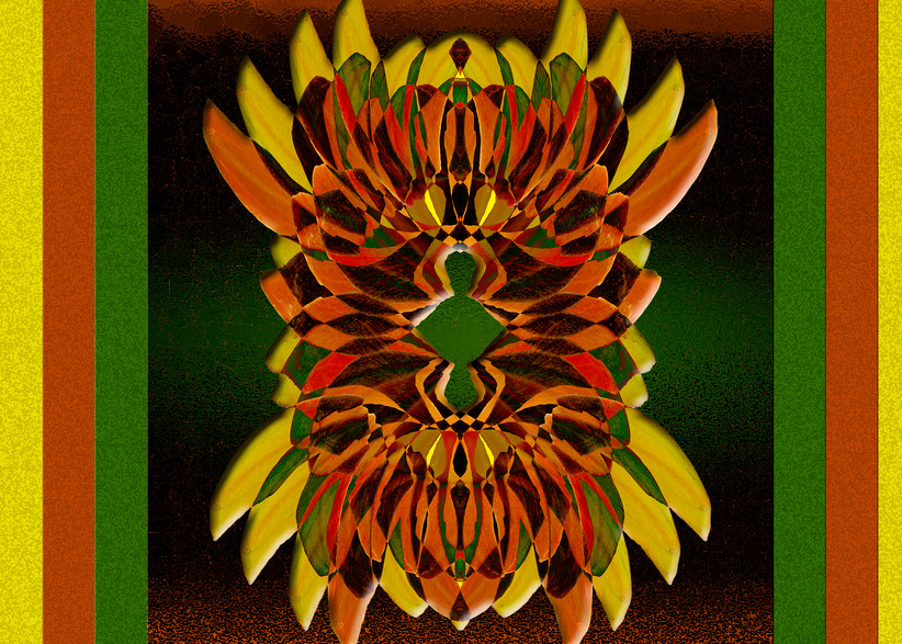 Zuni Mask print of photograph of Tufted Evening Primrose transformed into digital art for sale by Maureen Wilks