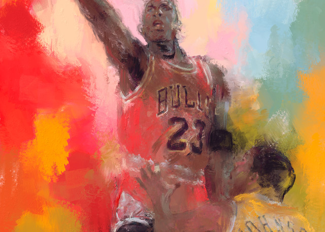 Michael Jordan airborne painting | Sports Artist Mark Trubisky | Custom Sports Art