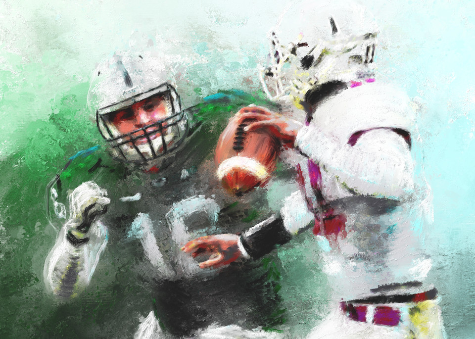 Quarterback in peril Football painting | Sports Artist Mark Trubisky | Custom Sports Art