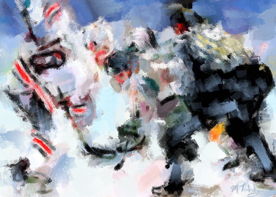 Hockey face-off painting | Sports Artist Mark Trubisky | Custom Sports Art