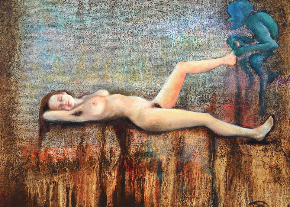 Relax. Nude Fantasy Painting – Fine Print by Irina Malkmus