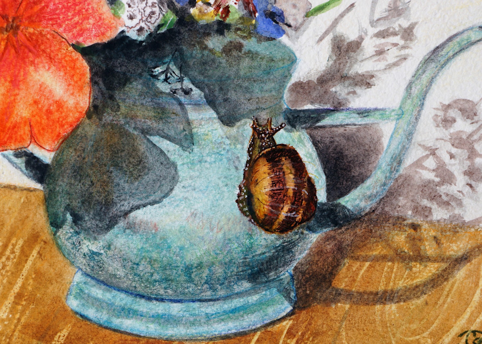 Snail on The Watering Can -  Fine Art Prints on Canvas, Paper, Metal & More by Irina Malkmus