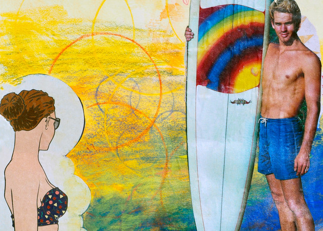 Surfing and Fishing - Irina Malmus art gallery. Order fine print of the unique art on paper, metal and canvas
