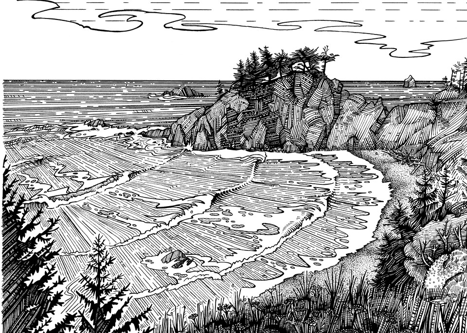 Wild Goat Cove Pen and Ink by Spencer Reynolds