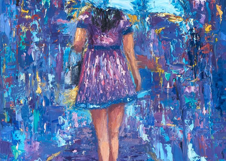 Under My Blue Umbrella Iii Art | Pamela Ramey Tatum Fine Art