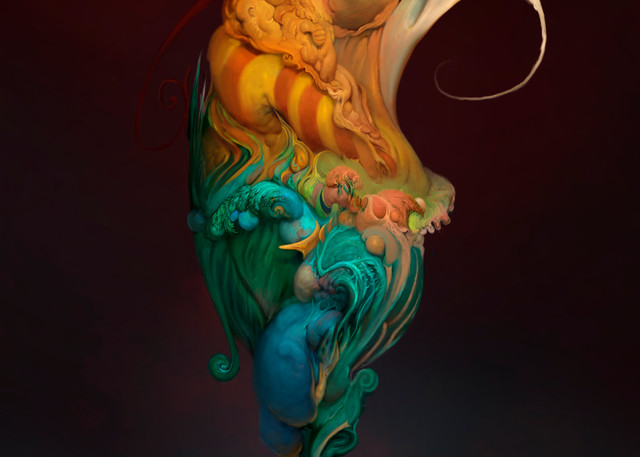 Burton Gray's "COCK," a digital painting inspired by a rooster.