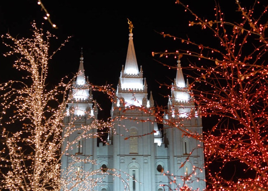Salt Lake City Temple - Christmas through the Trees