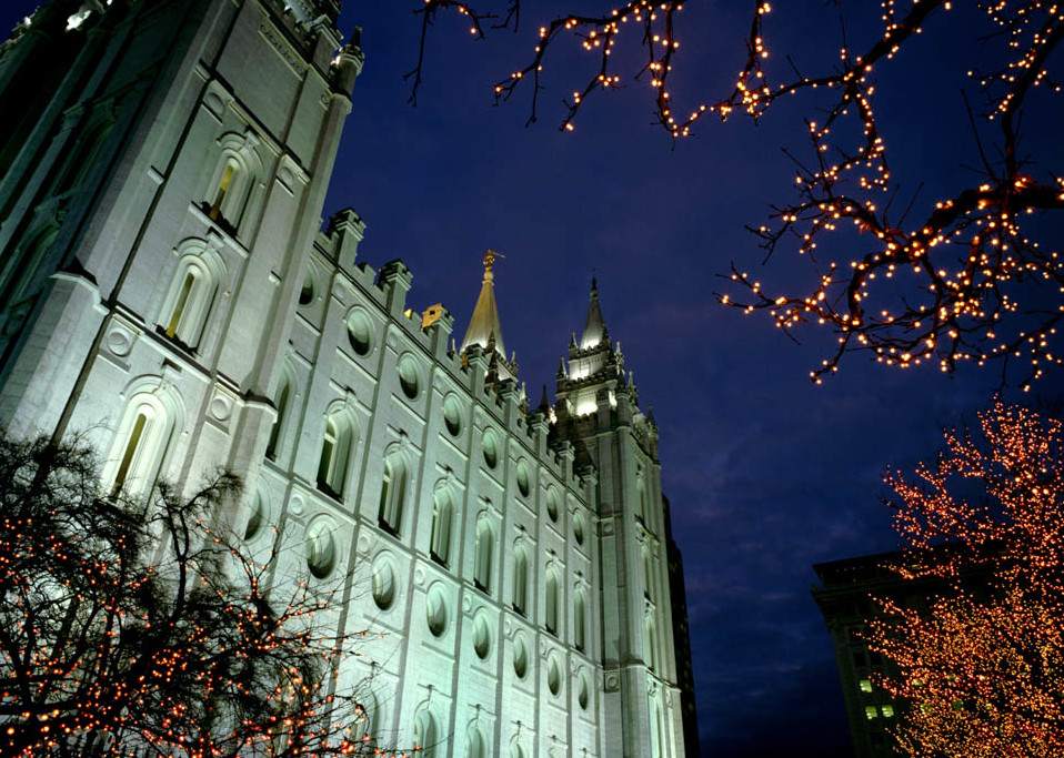 Salt Lake City Temple - Christmas Looking Up