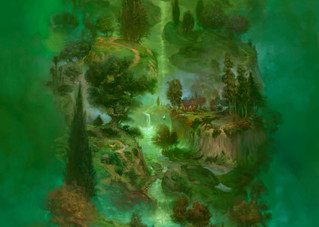 Burton Gray painting of a tall green tree of life - (thin).
