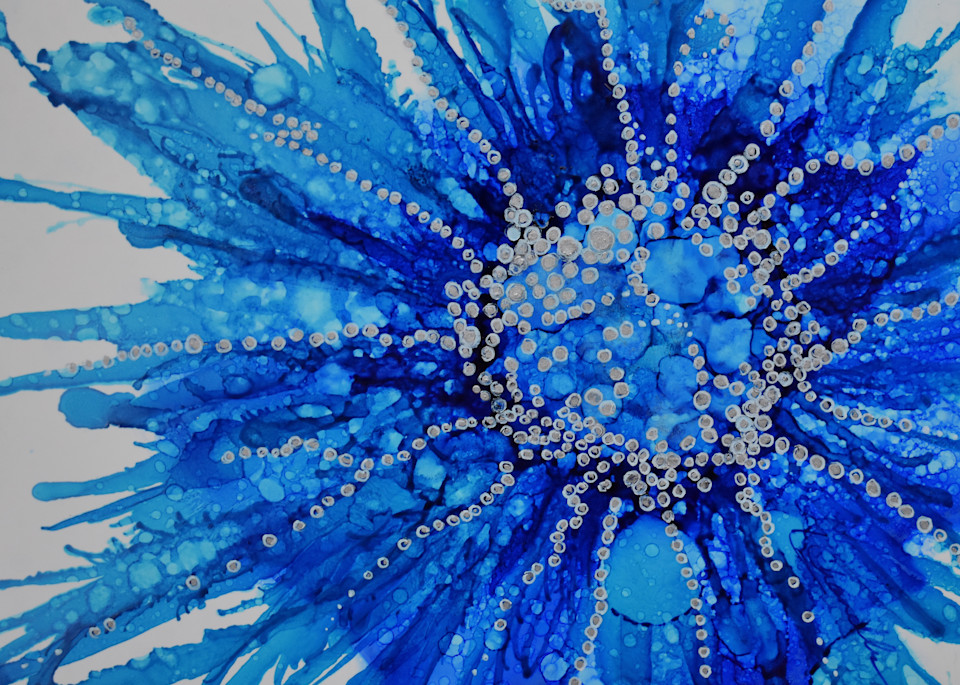 Flower, splash, blue, button, abstract