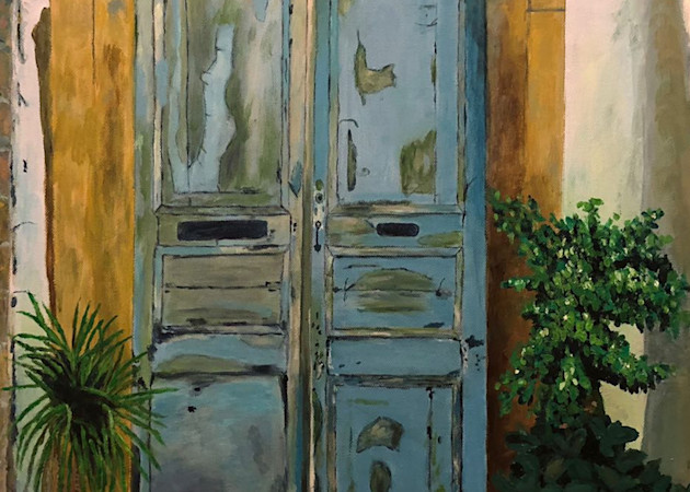Patmos Doorway With Cat Art | Marci Brockmann Author, Artist, Podcaster & Educator