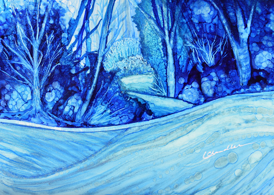 forest, trees, snow, blue, winter, abstract