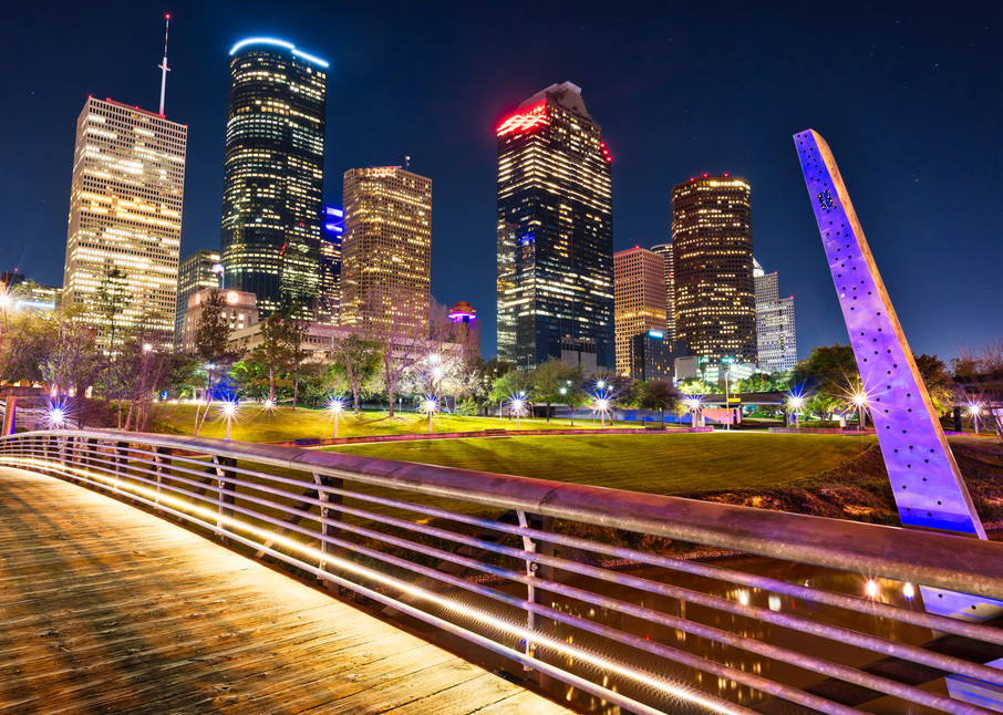 Houston Skyline Buffalo Bayou from Buffalo Bayou Pedestrian Bridge - Texas fine-art photography prints