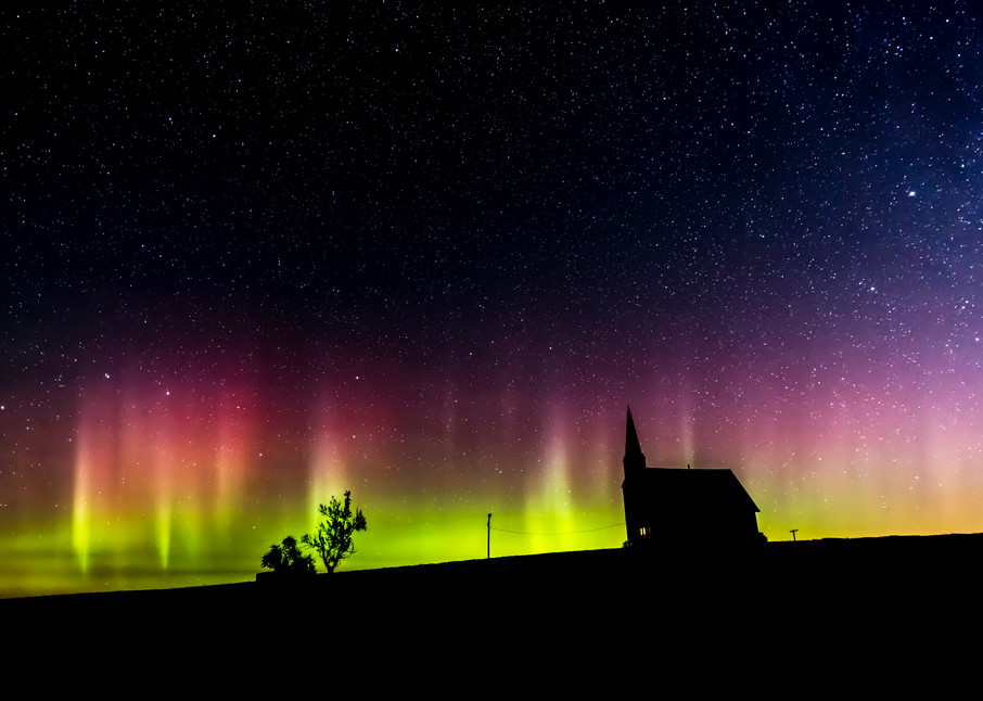 Northern Lights and Old Church