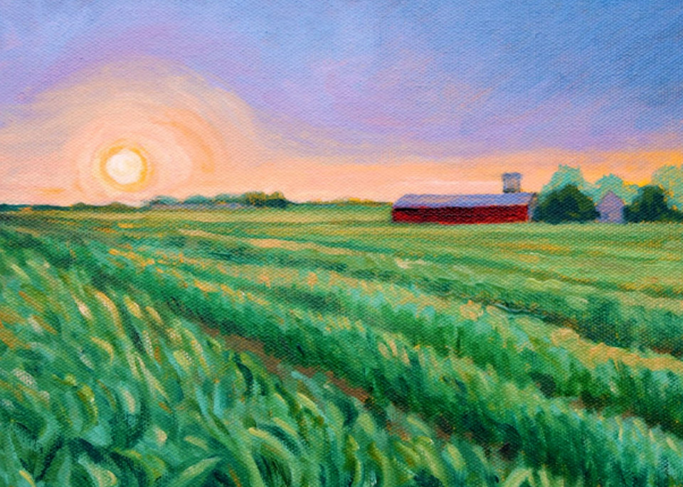 Sunset on Kempton farm fine art print by Hilary J England 