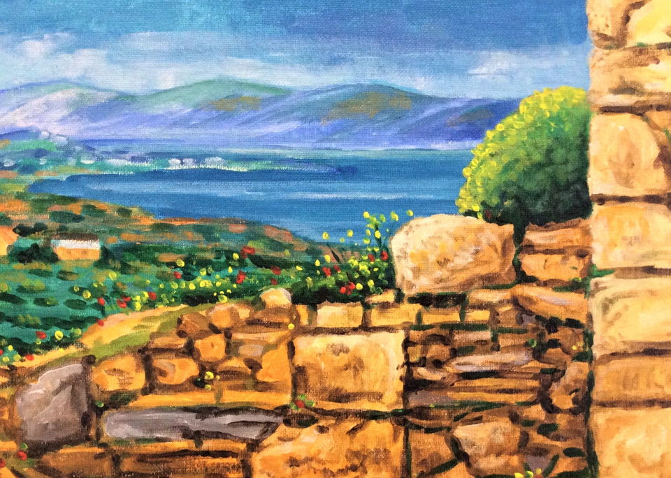 Athens view of ruins and ocean Fine Art Print by Hilary J. England