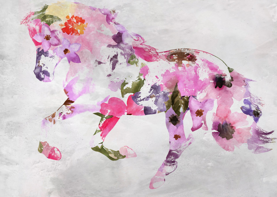 Pink Boho Floral Horse 3 Art | Irena Orlov Art