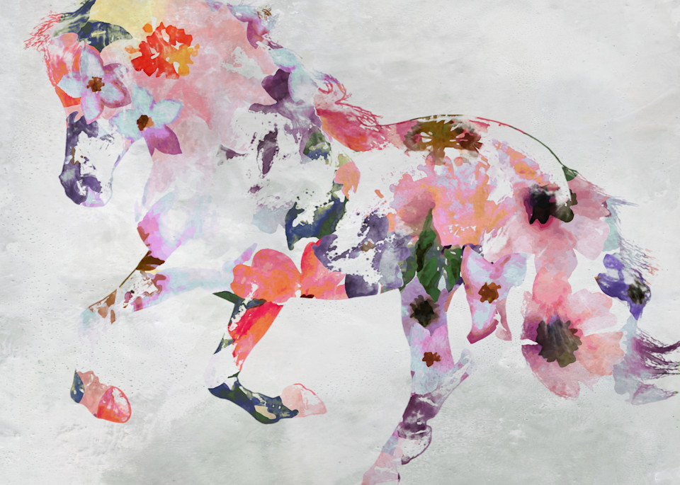 Pink Boho Floral Horse Art | Irena Orlov Art