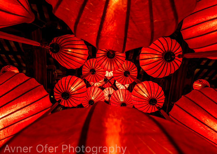 Red lanterns from below