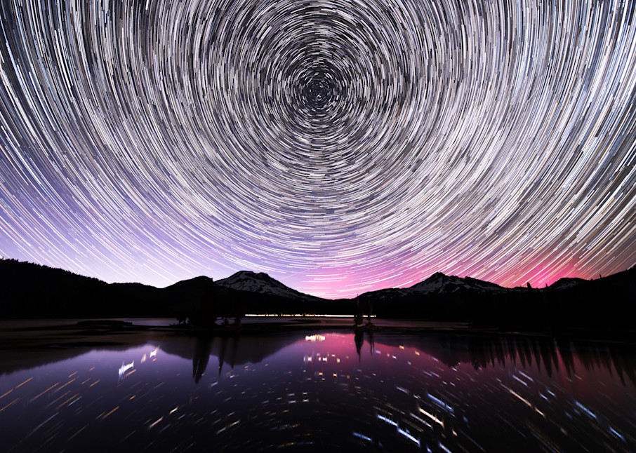 Star trails with northern lights at Sparks lake