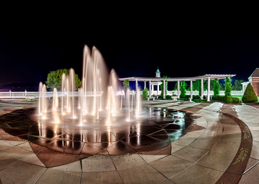 Anton Plaza Fountain Night - Culinary Institute of America - Hyde Park - NY