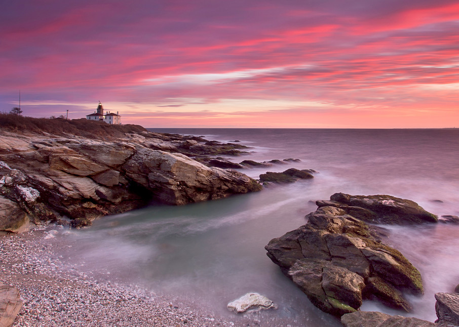 "Red Sky at Beavertail" Large Lighthouse Fine Art Photography Print
