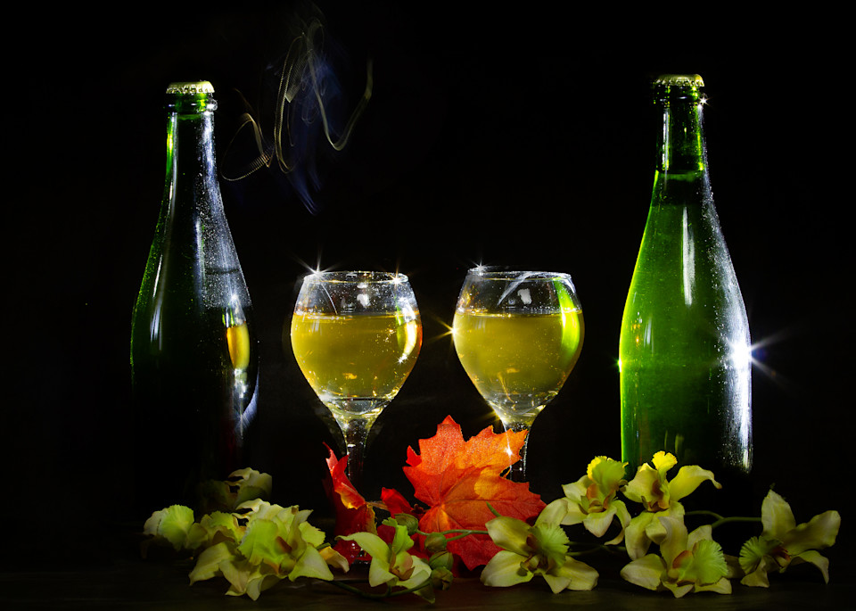 A Fine Art Photograph of Wine Products and Flowers by Michael Pucciarelli