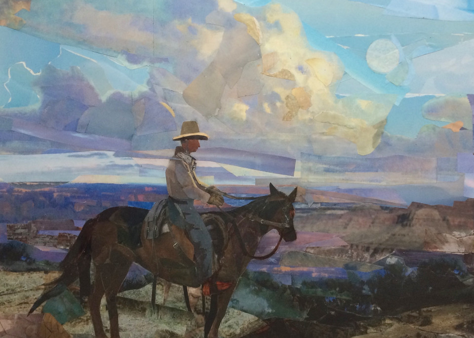 Amazing cowboy in landscape painting made of cut paper