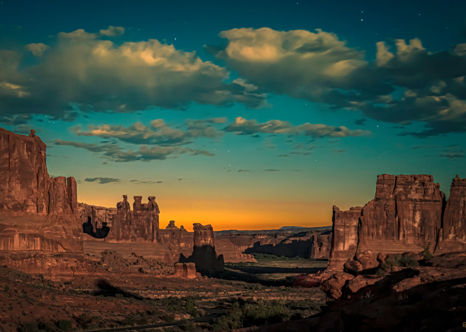 Moon Rise at Sunset-Arches National Park