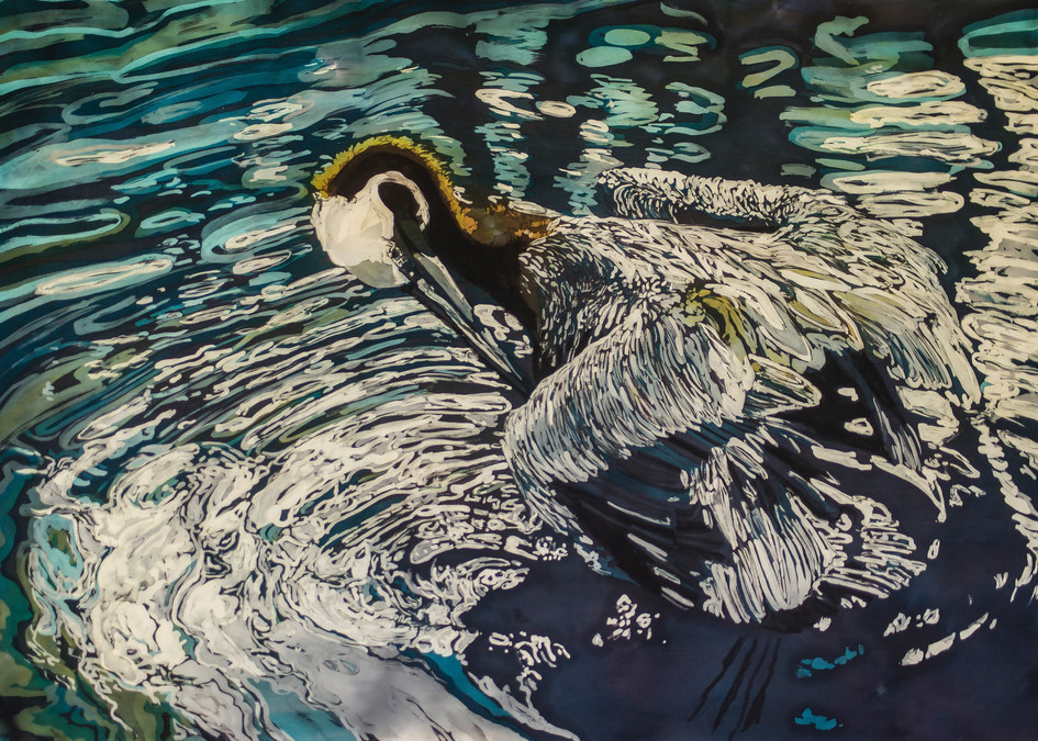 "Preening" by artist_Muffy Clark Gill_Preening is a  rozome (batik) painting on silk.